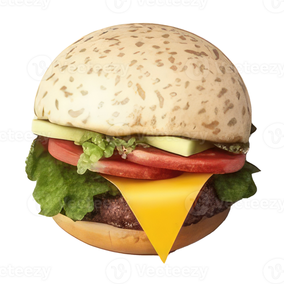 burger with meat, tomato, lettuce, cheese, and sauce . png