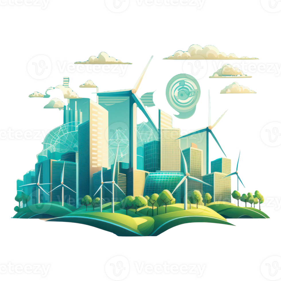 renewable energy with green energy as wind turbines and solar panels . png