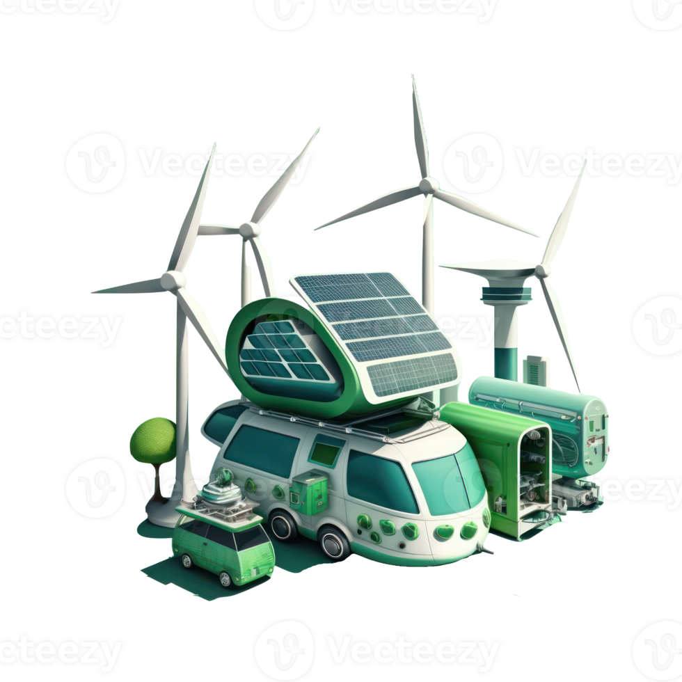 renewable energy with green energy as wind turbines and solar panels . png