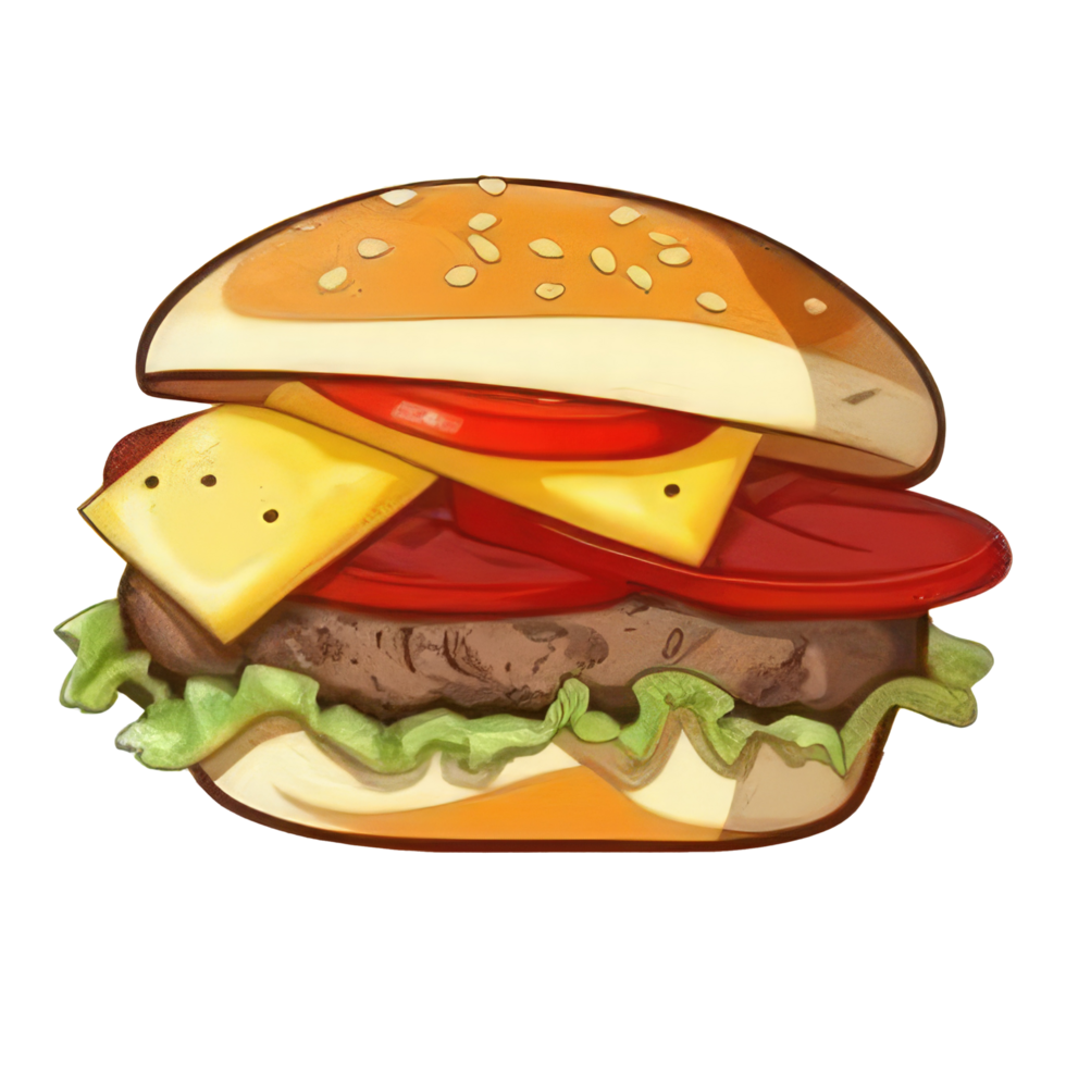 Burger avec Viande, tomate, laitue, fromage, et sauce . ai généré png
