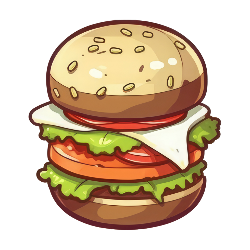 burger with meat, tomato, lettuce, cheese, and sauce . png