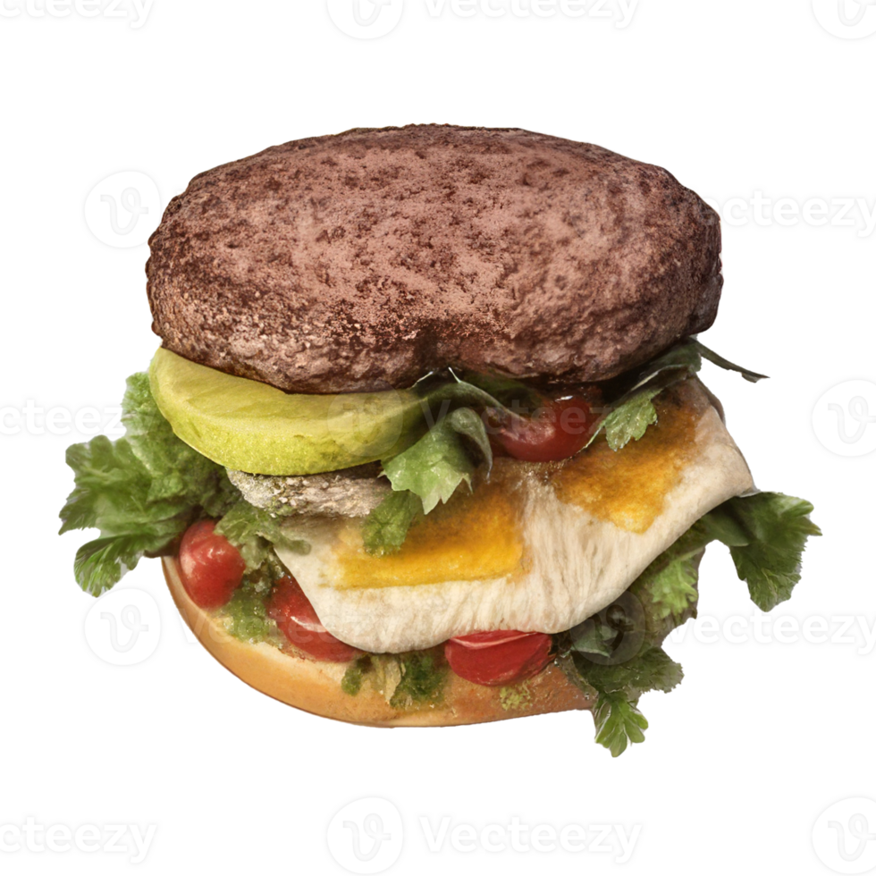 burger with meat, tomato, lettuce, cheese, and sauce . png
