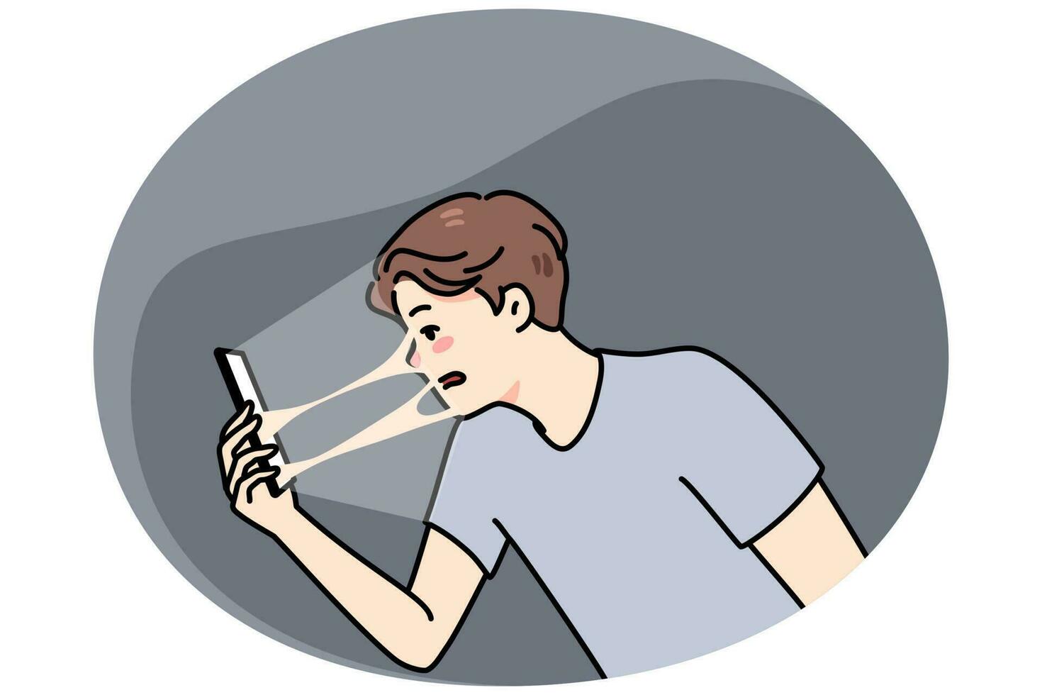Man tied to cellphone addicted to social media vector