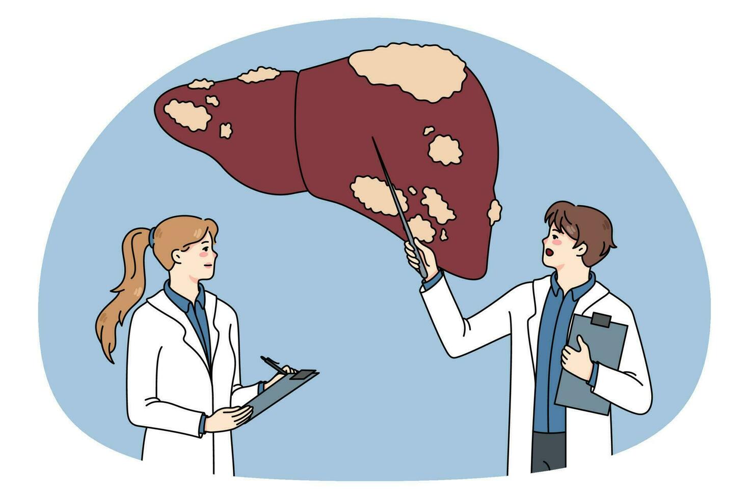 Doctors examine sick patient liver vector