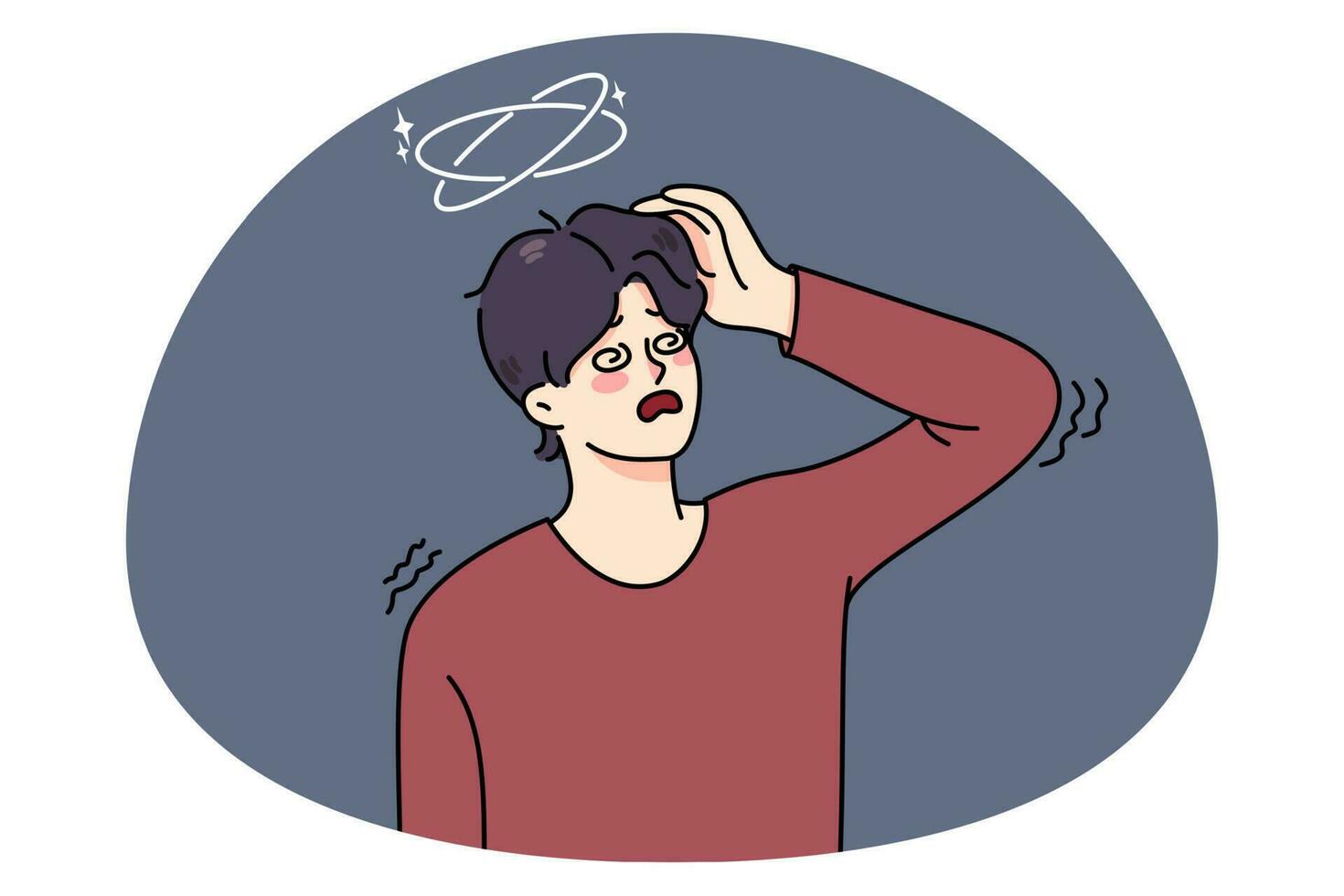 Sick man struggle with dizziness feel unwell vector