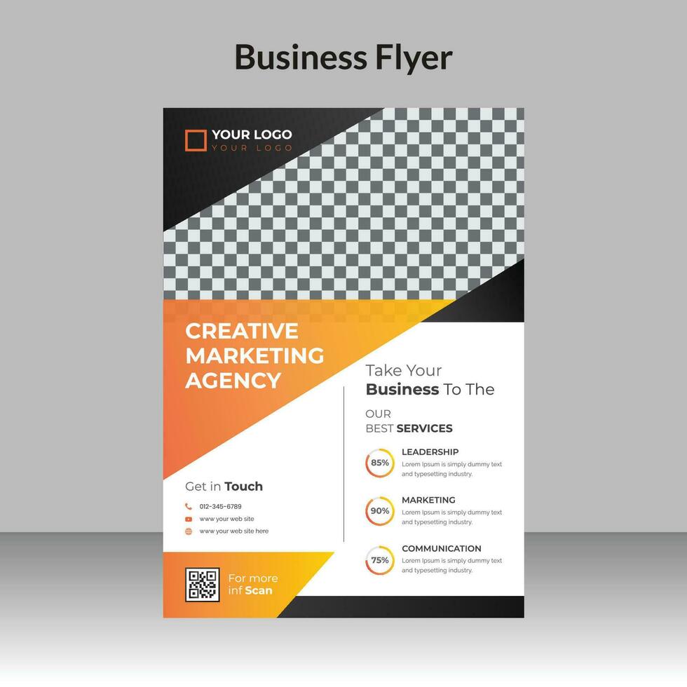 Corporate business flyer design template and digital marketing agency with gold geometric shapes and creative professional attractive minimal abstract flyer template in A4 size vector