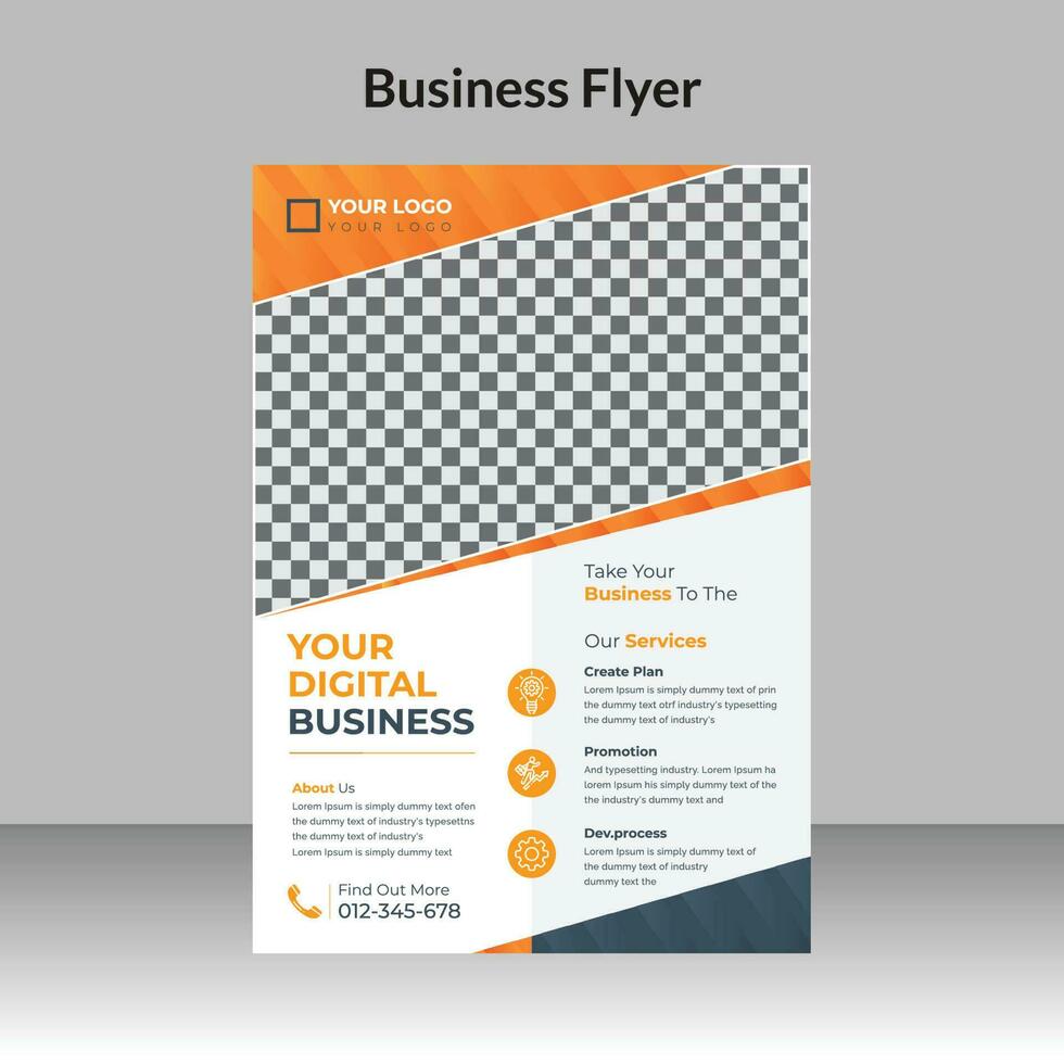 Corporate business flyer design template and digital marketing agency with gold geometric shapes and creative professional attractive minimal abstract flyer template in A4 size vector