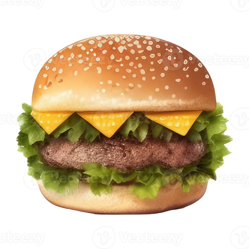 burger with meat, tomato, lettuce, cheese, and sauce . png