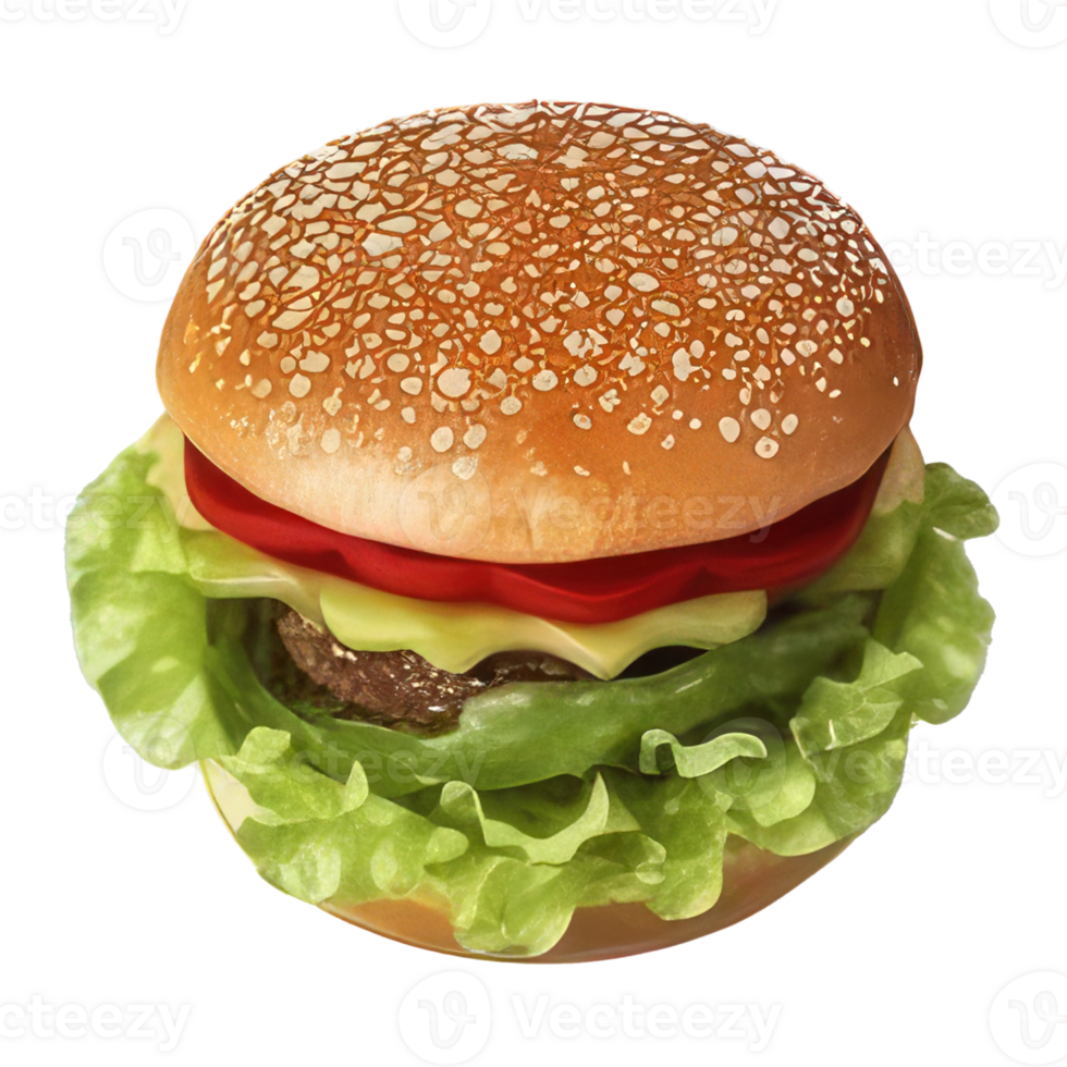 hamburger met vlees, tomaat, sla, kaas, en saus . ai gegenereerd png