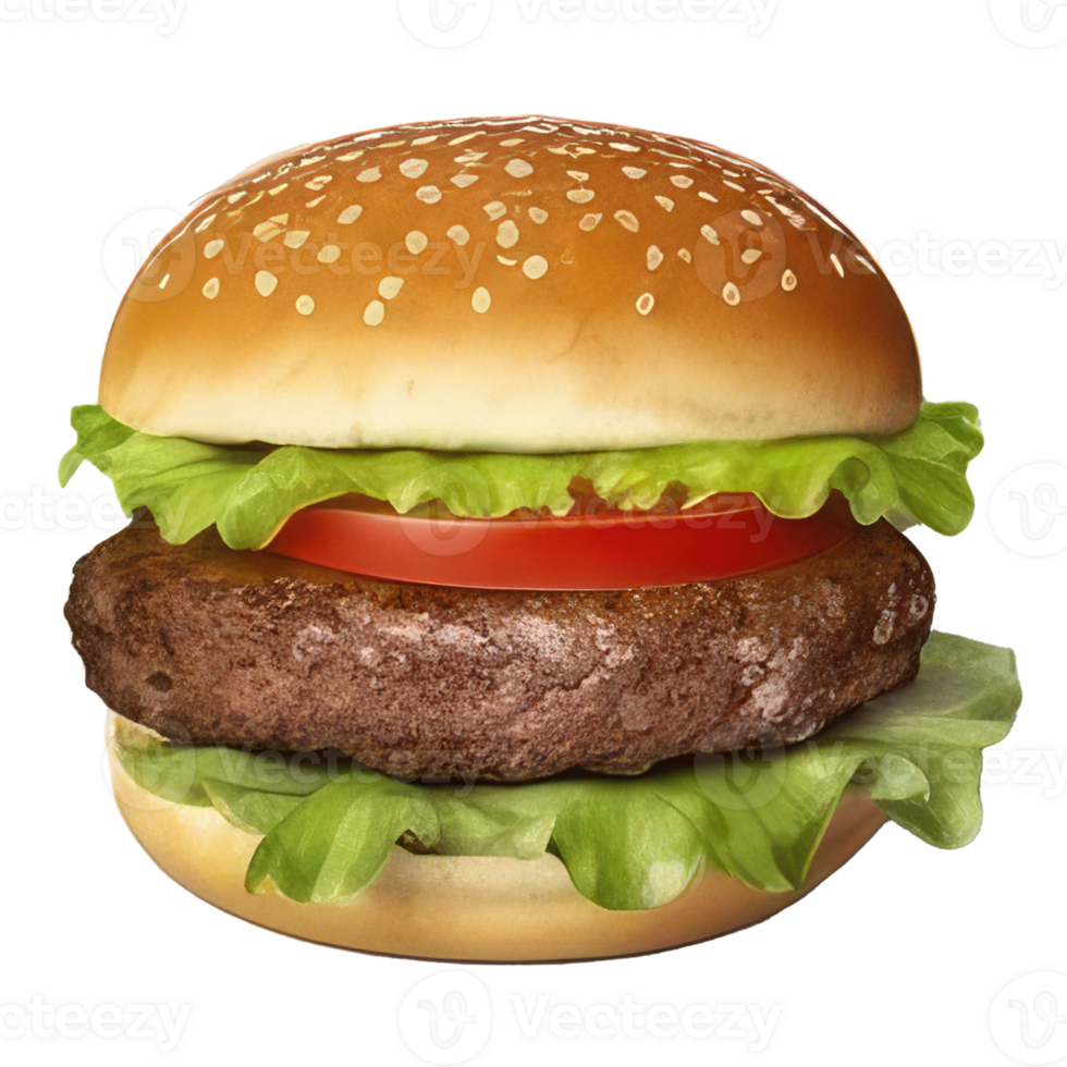 Burger mit Fleisch, Tomate, Kopfsalat, Käse, und Soße . ai generiert png