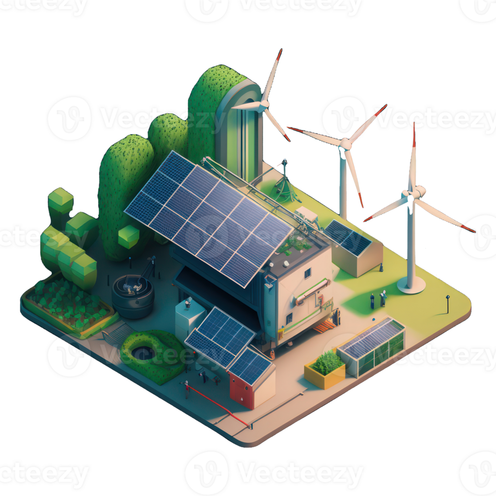 renewable energy with green energy as wind turbines and solar panels . png
