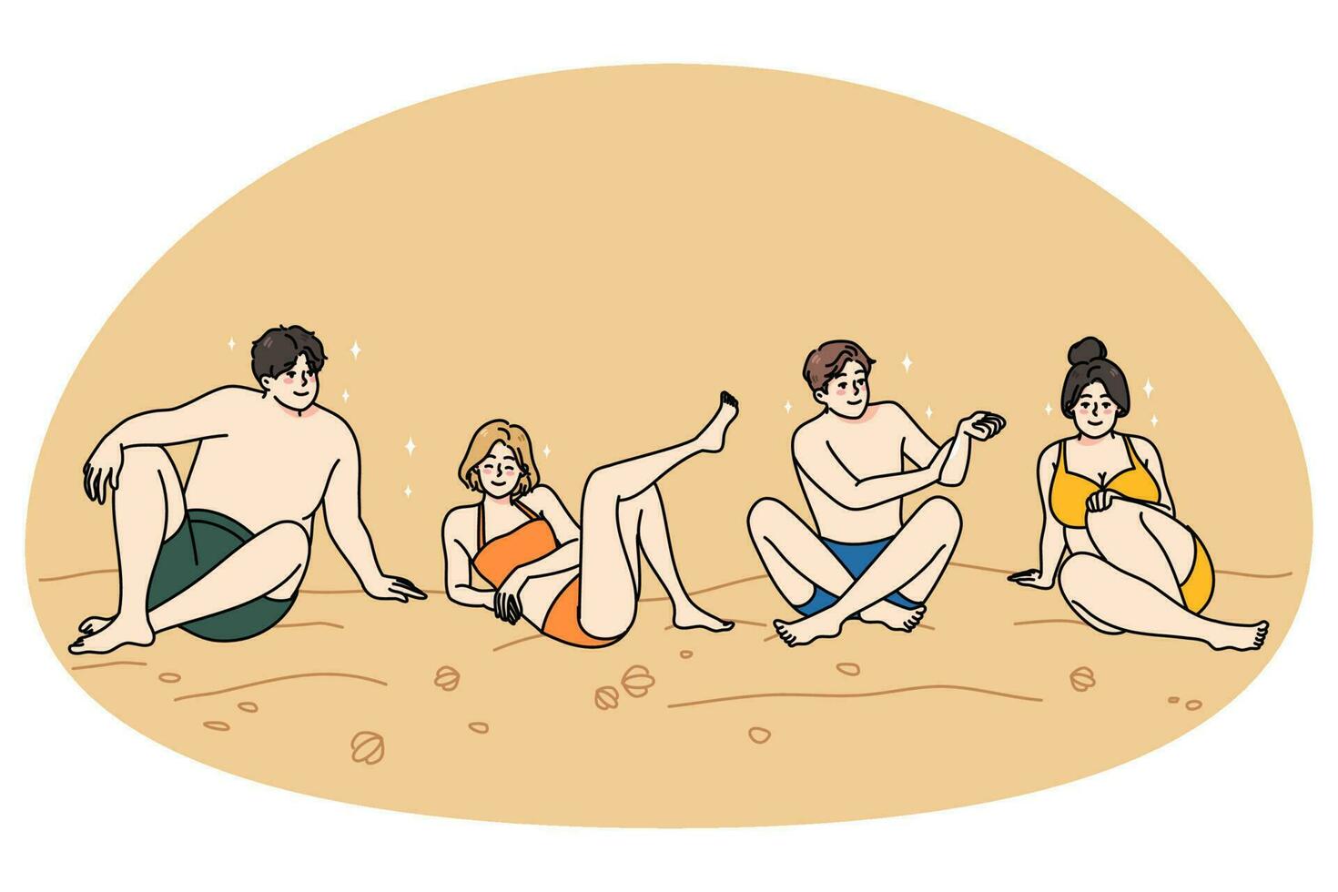 Happy people in swimwear relax on sea beach vector