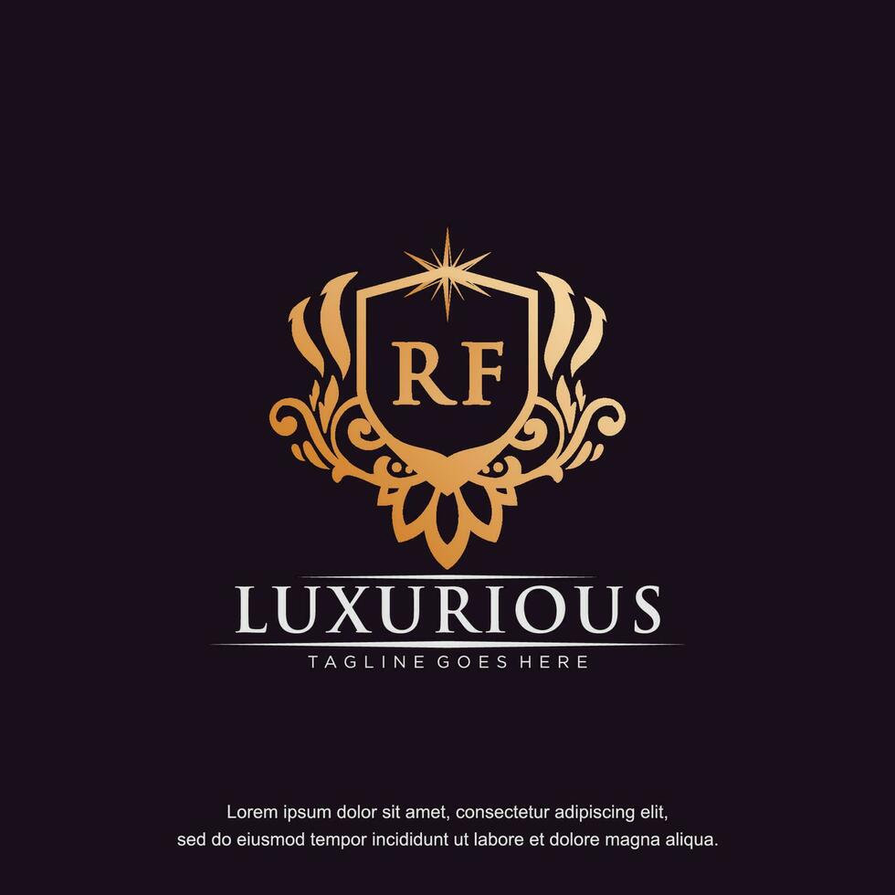 RF initial letter luxury ornament gold monogram logo template vector art.