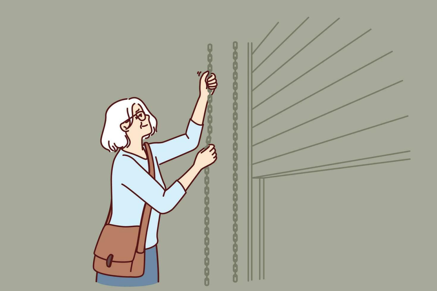 Elderly woman closes shop to store after end of working hours and departure of customers from store or cafe. Grey-haired female small business owner ends working day by closing doors to trading floor vector