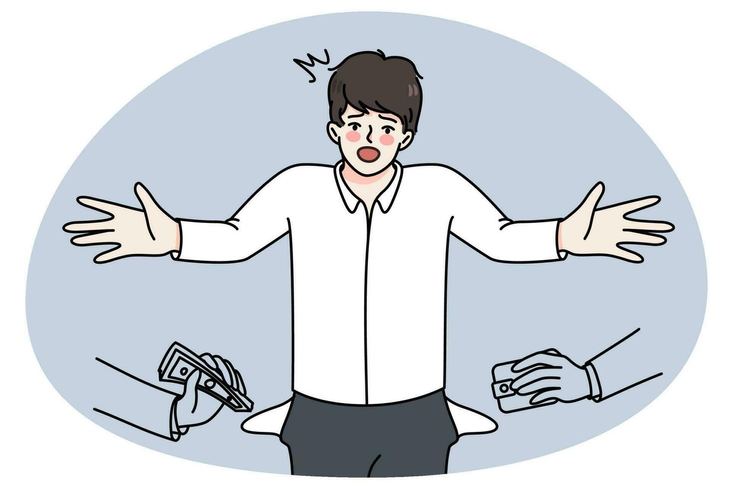 Unhappy man get robbed by colleague or passerby vector