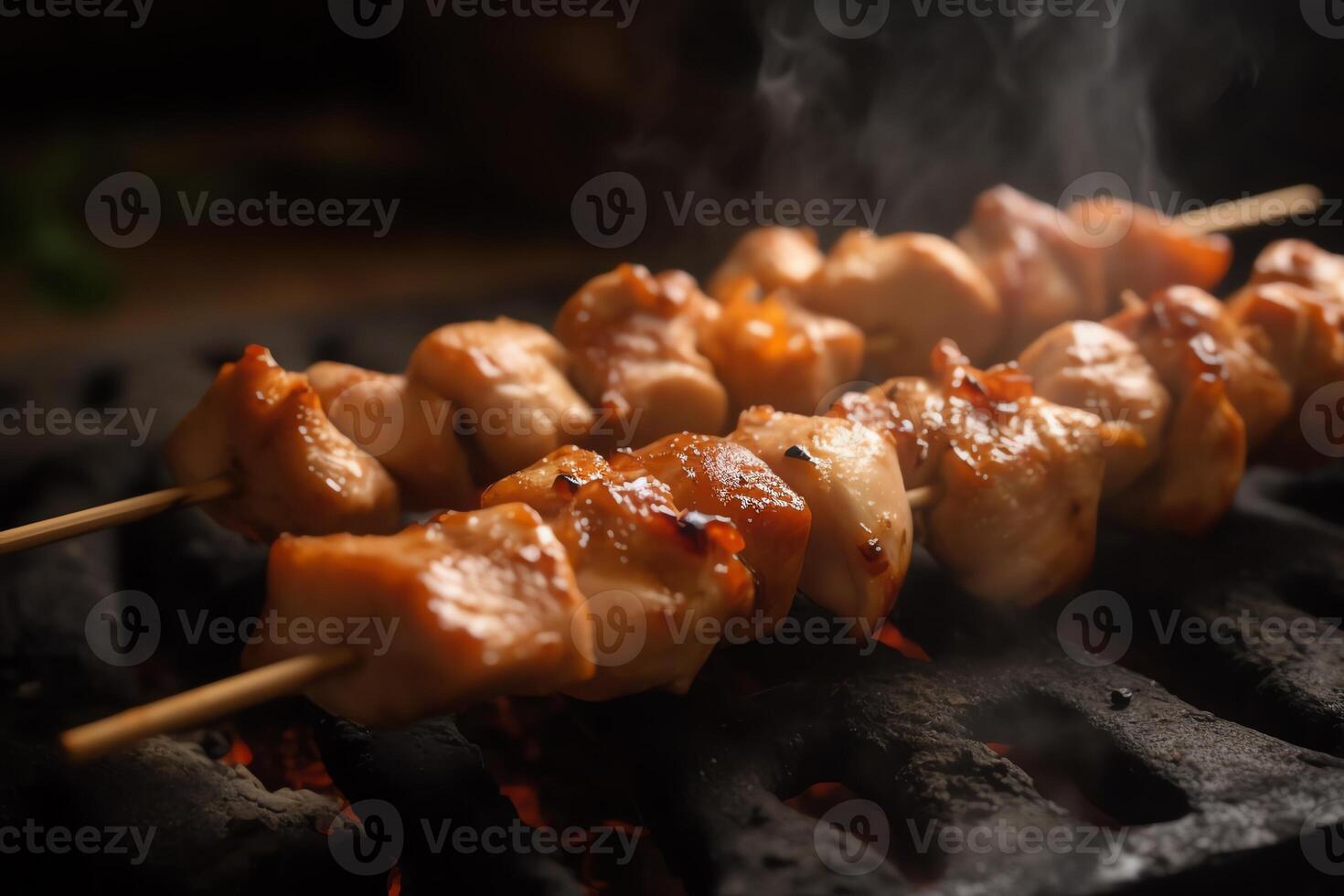 Chicken skewer on the grill. photo