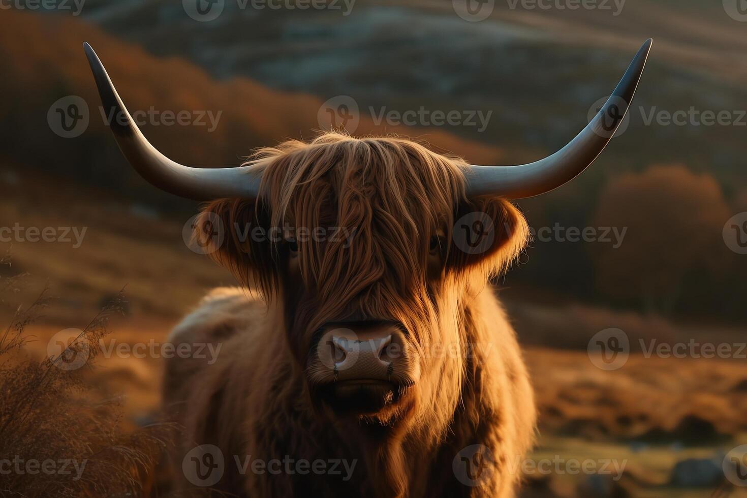 Highland cow with horns. photo