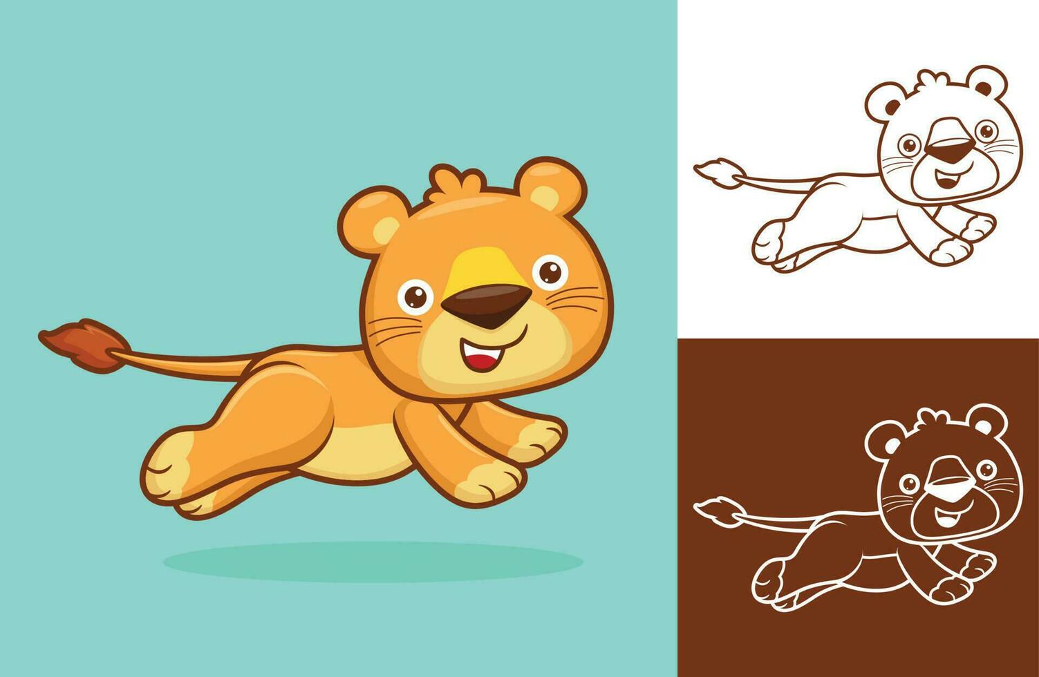 linda leona correr. vector dibujos animados ilustración en plano icono estilo