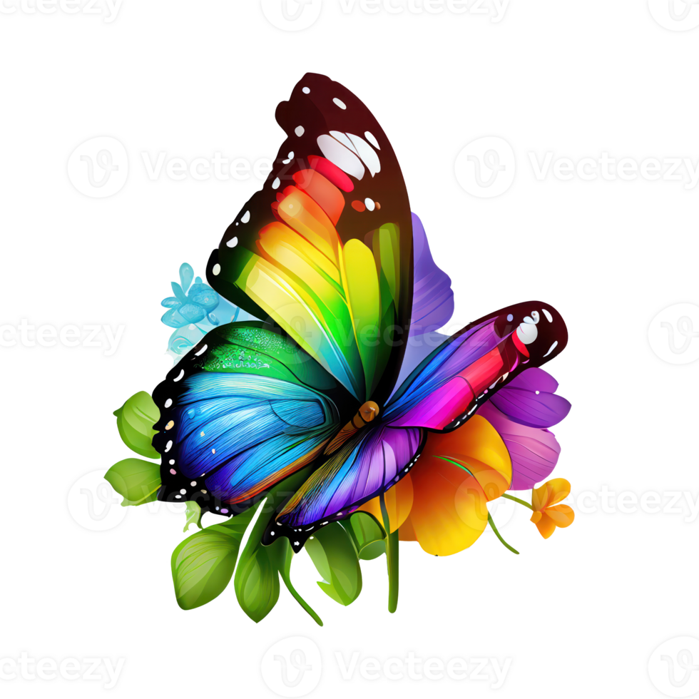 watercolor butterfly rainbow . png