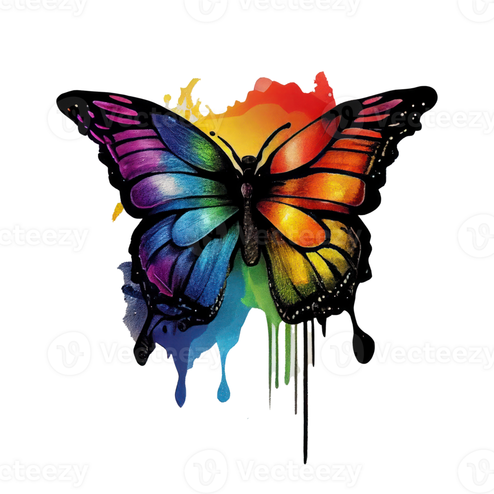 watercolor butterfly rainbow . png