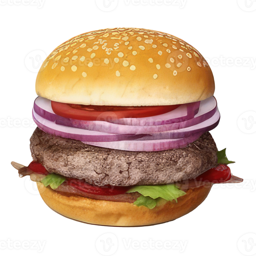 burger with meat, tomato, lettuce, cheese, and sauce . png