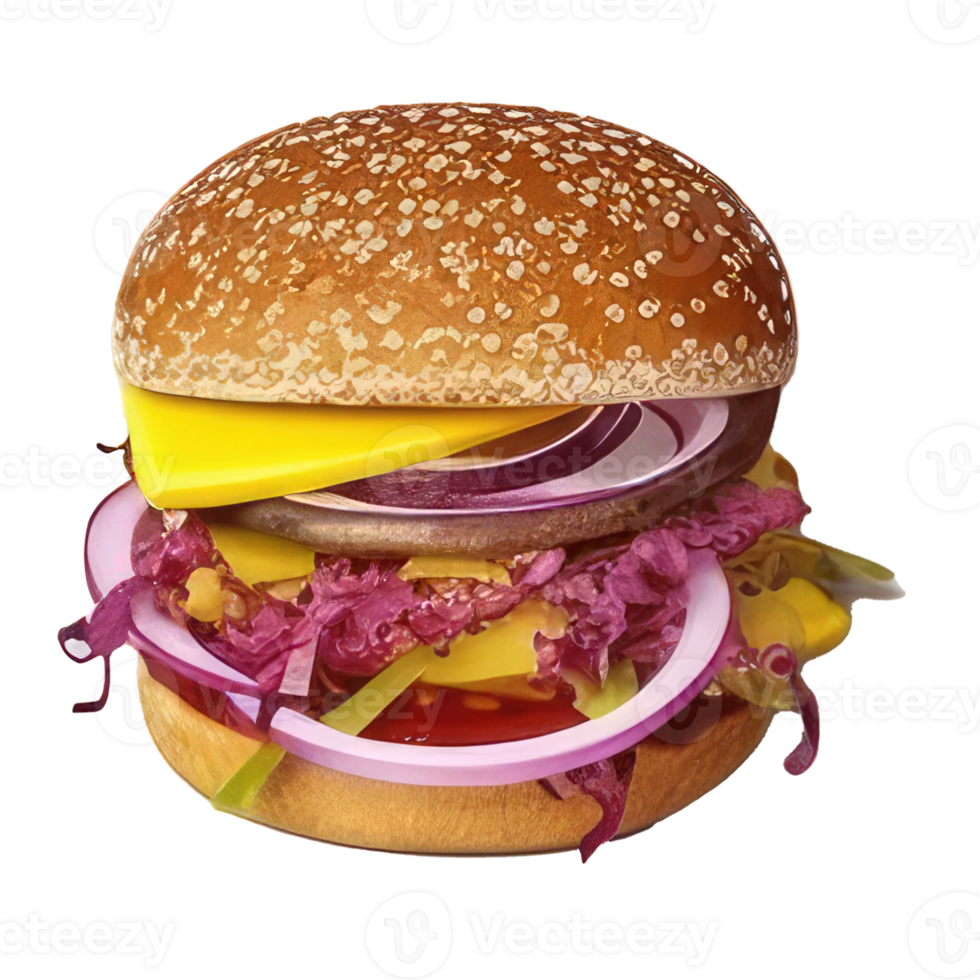 burger with meat, tomato, lettuce, cheese, and sauce . png