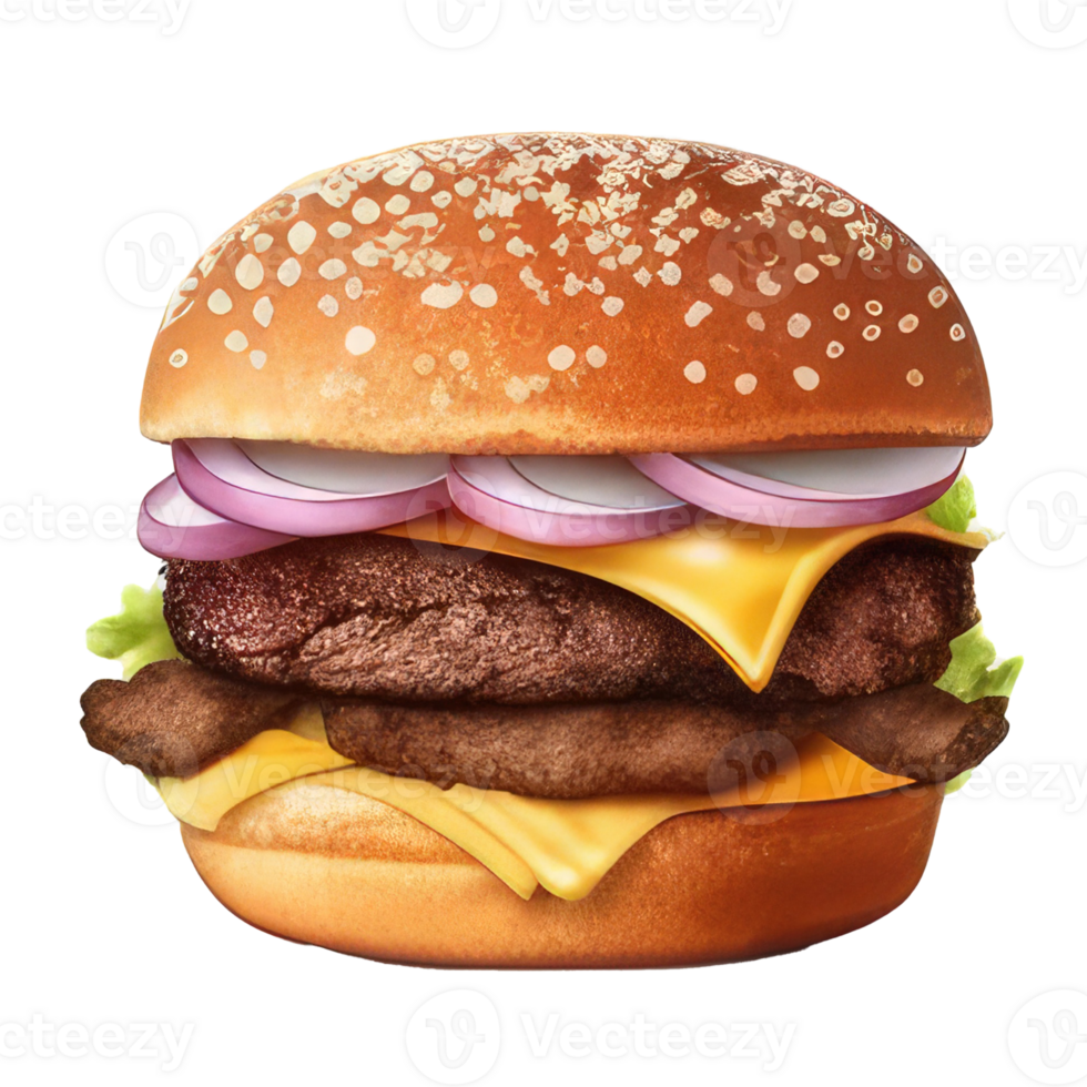 burger with meat, tomato, lettuce, cheese, and sauce . png