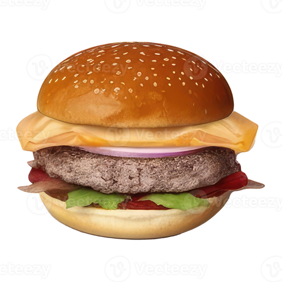 burger with meat, tomato, lettuce, cheese, and sauce . png