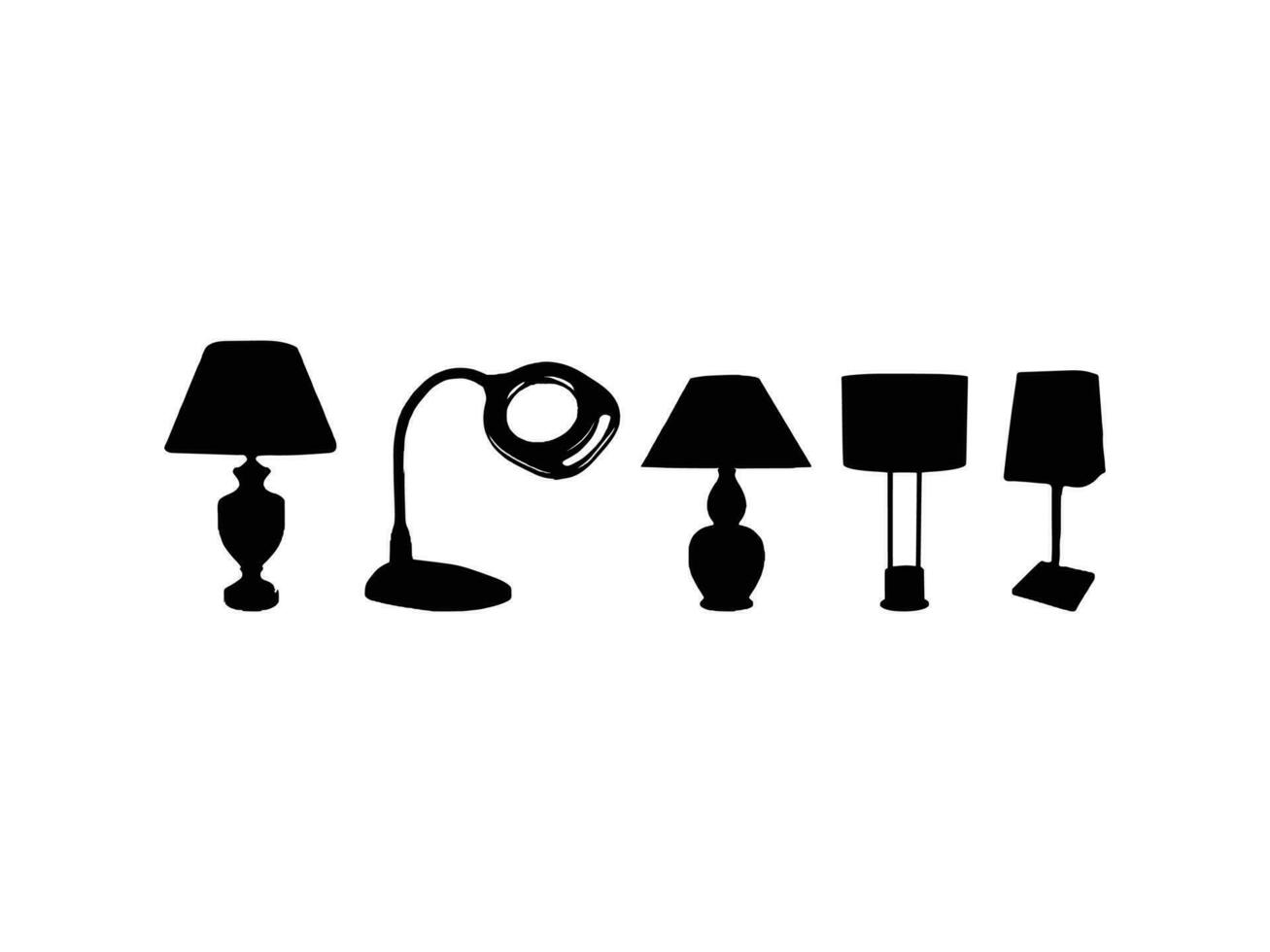 Five Table light silhouette, lamps Flat style vector illustration. Black light, lamp silhouette set, lamps set.