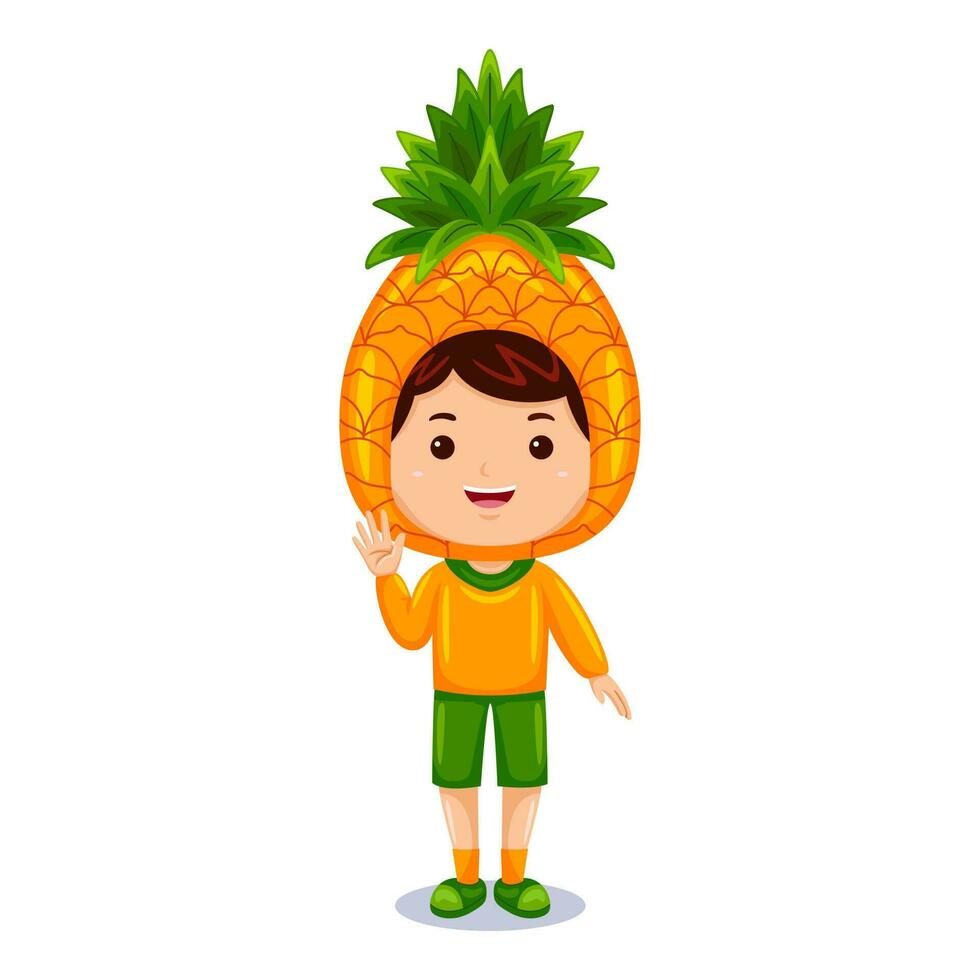 boy kids pineapple character vector