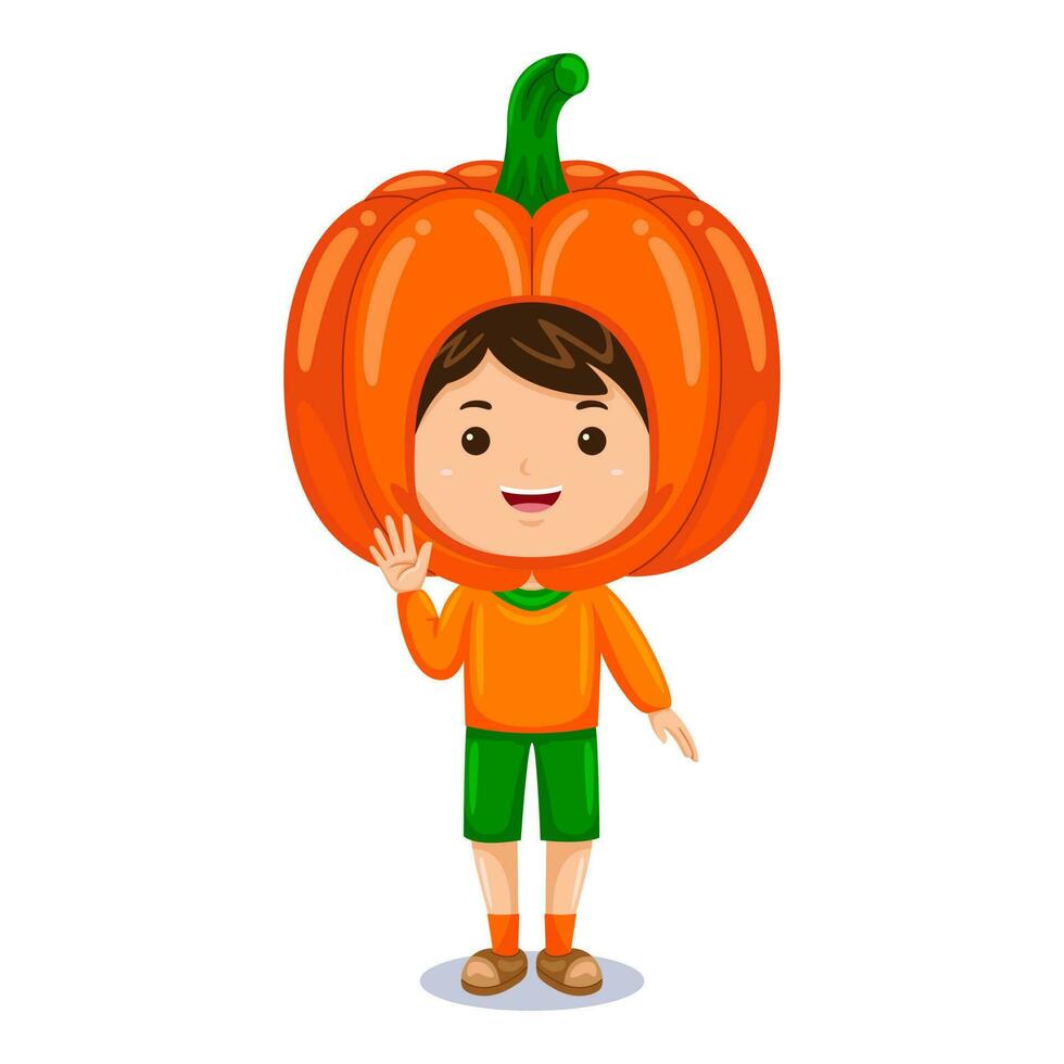 boy kids pumpkin character costume vector