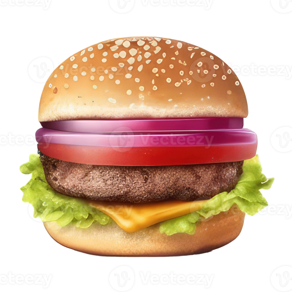 burger with meat, tomato, lettuce, cheese, and sauce . png