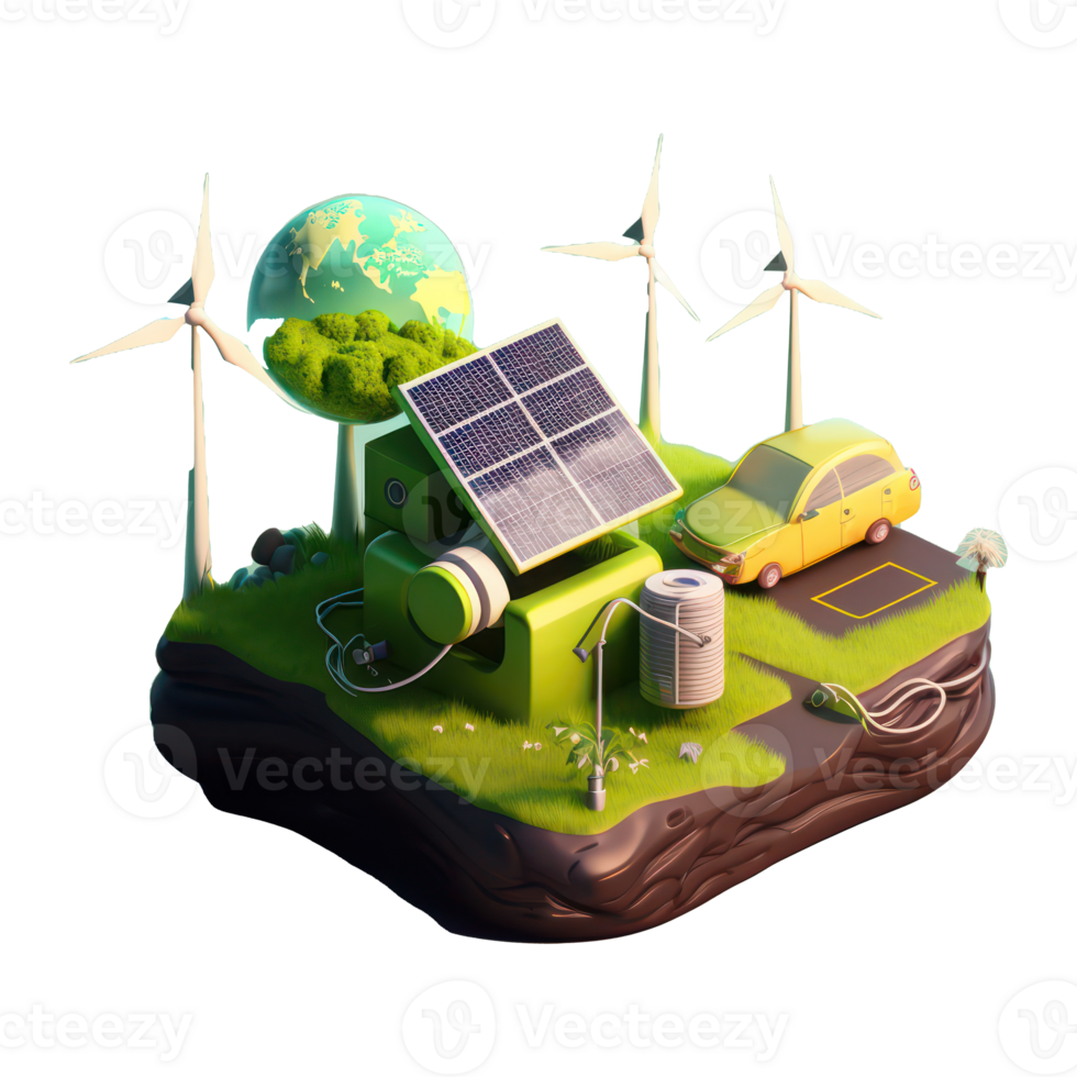 renewable energy with green energy as wind turbines and solar panels . png