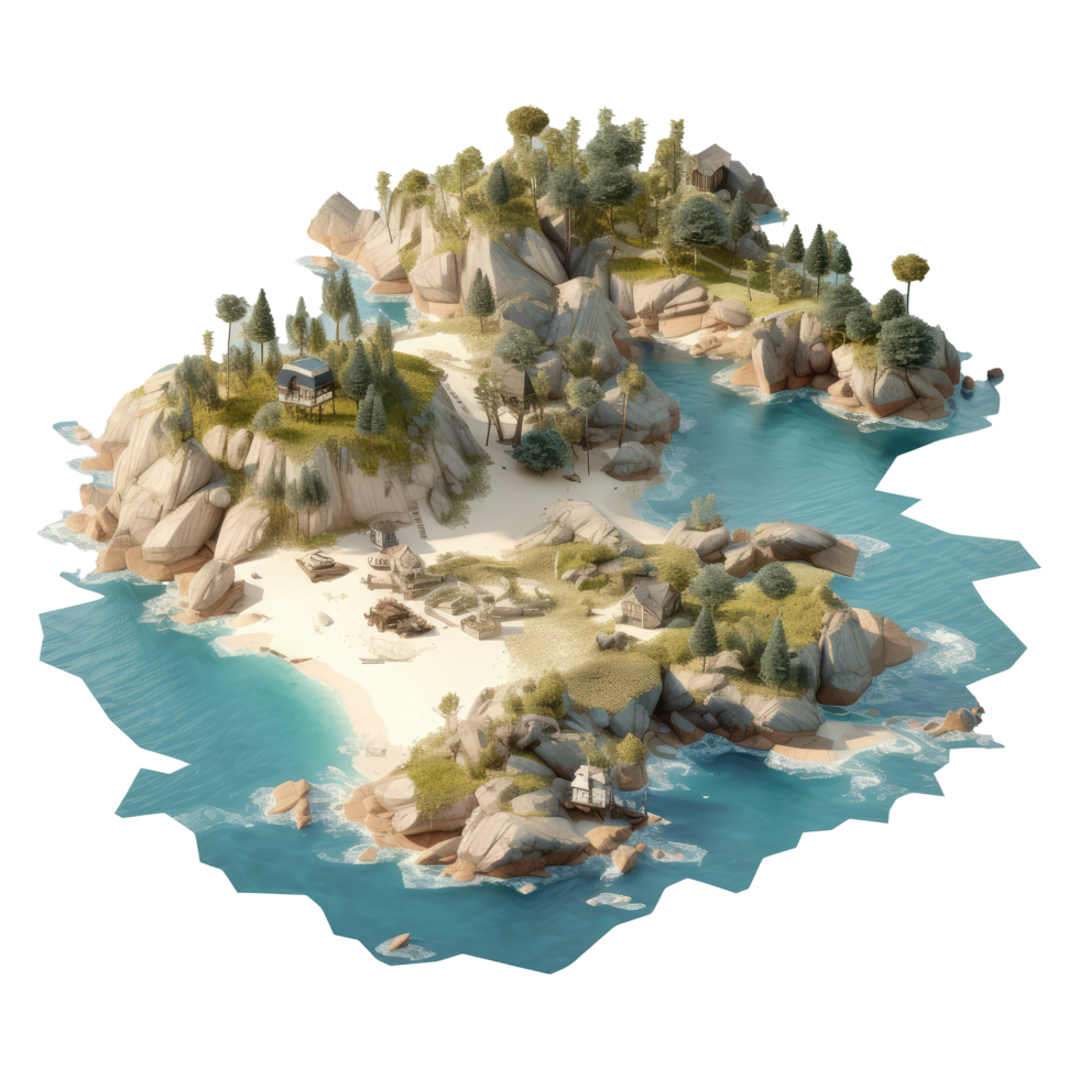 landscape consists of terraced plateaus with multicolored waterfalls and 3D floating islands . png