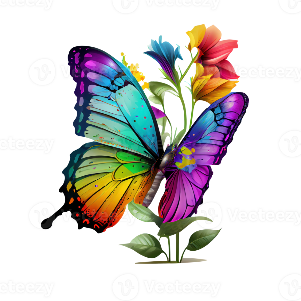 watercolor butterfly rainbow . png