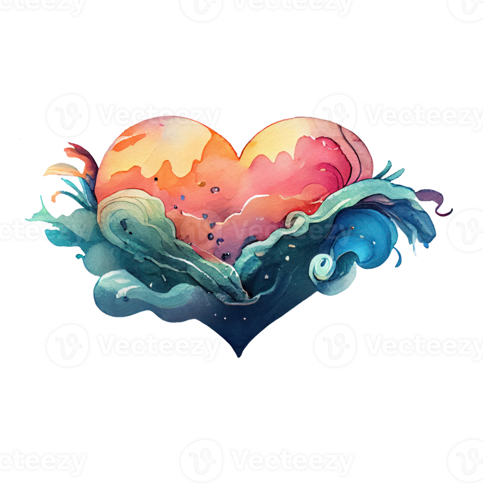 watercolor heart on stormy sea . png