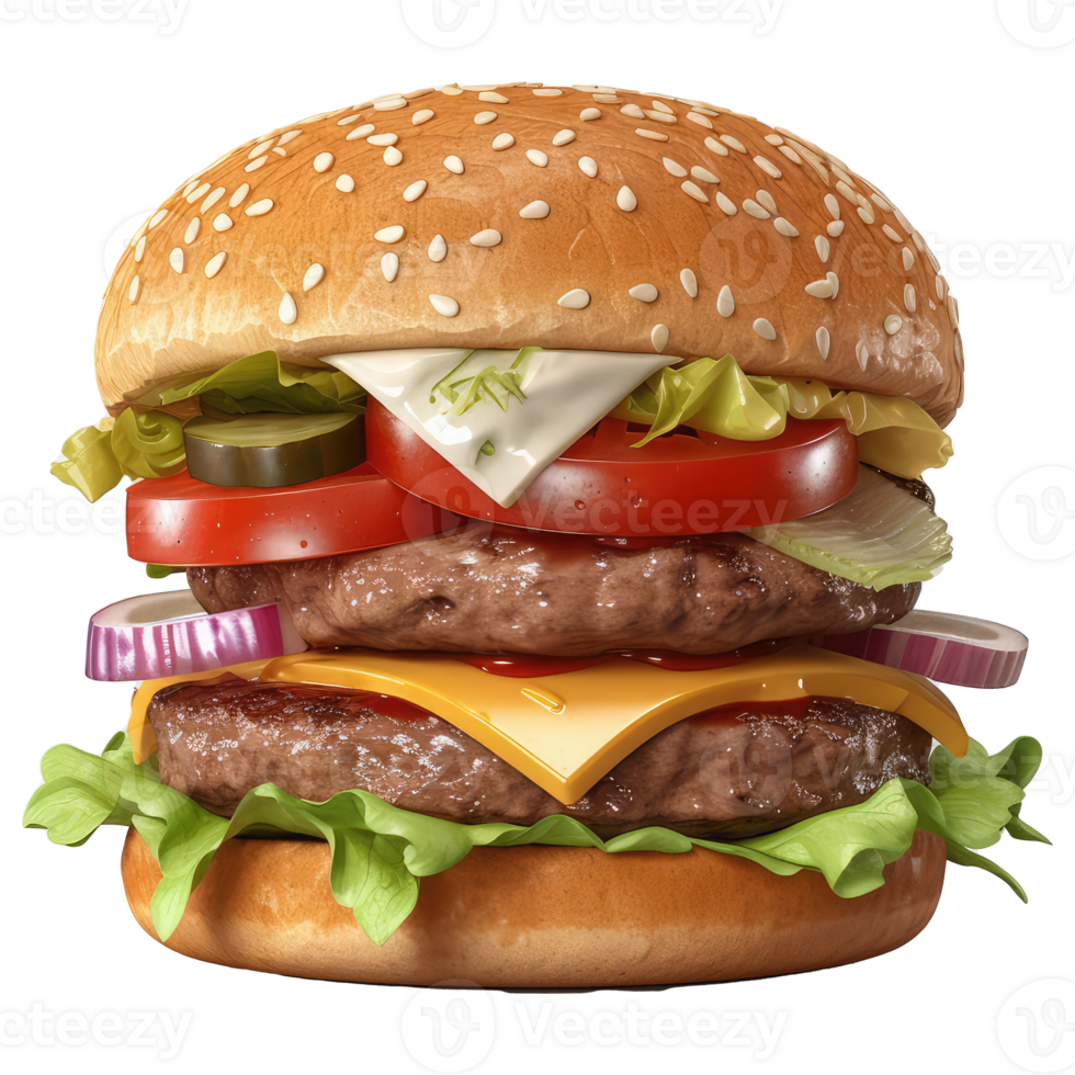 burger with meat, tomato, lettuce, cheese, and sauce . png