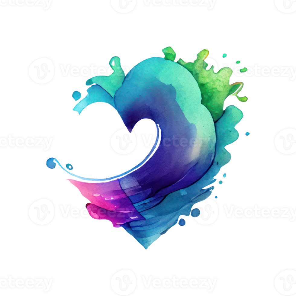 watercolor heart on stormy sea . png