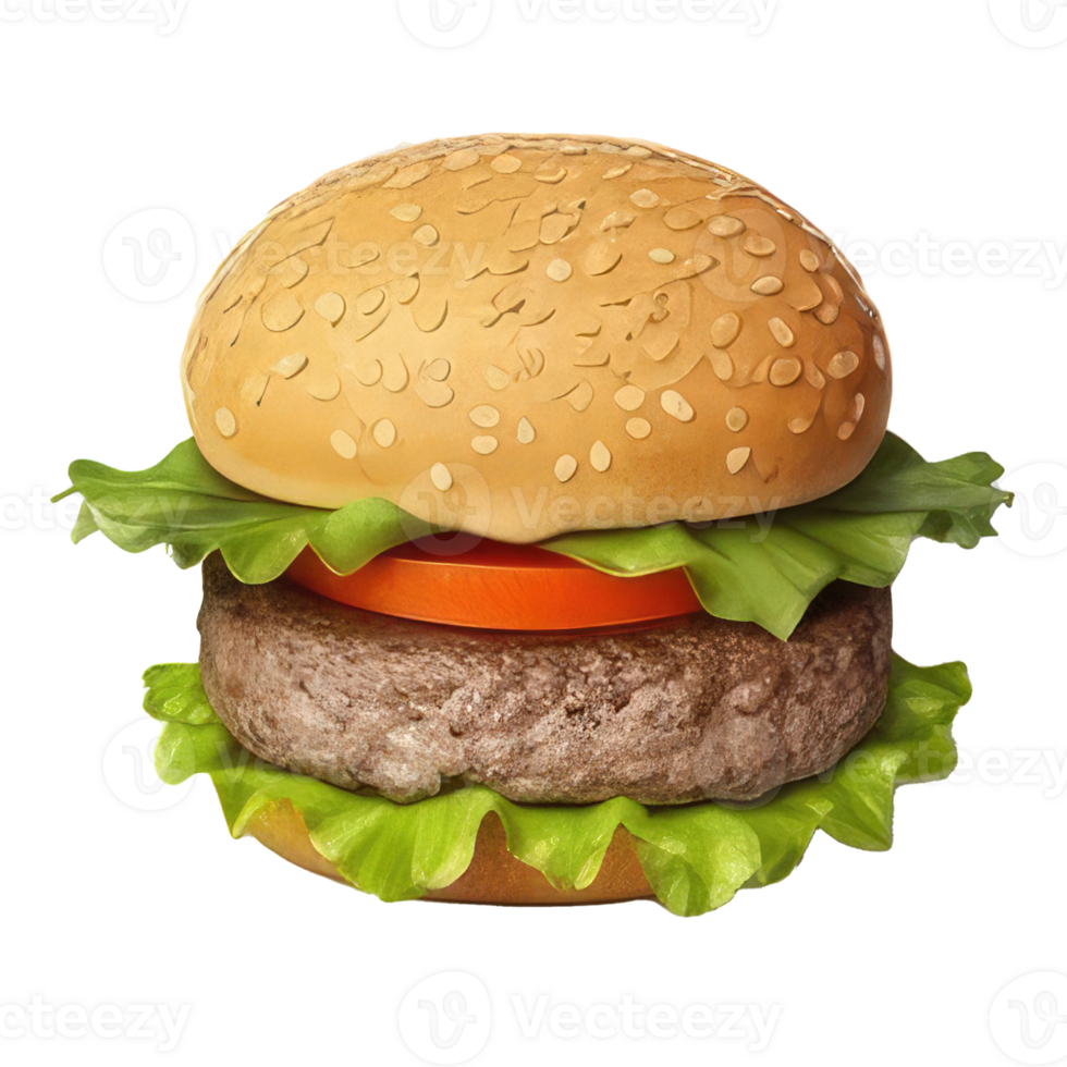 burger with meat, tomato, lettuce, cheese, and sauce . png