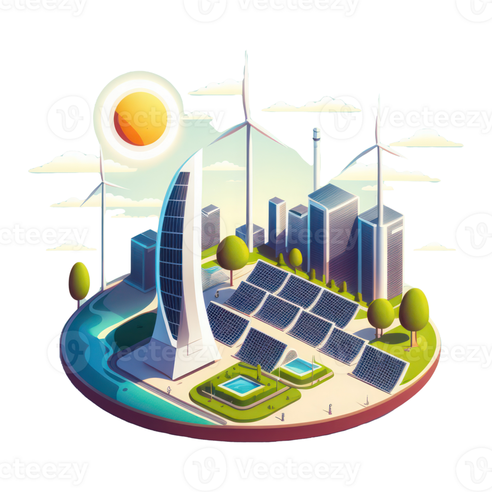 renewable energy with green energy as wind turbines and solar panels . png