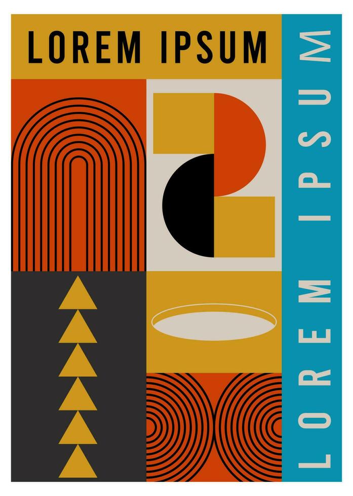 Modern graphic design cover with geometric silhouette figures and shapes. Brutalism basic elements. Bauhaus retro design. vector