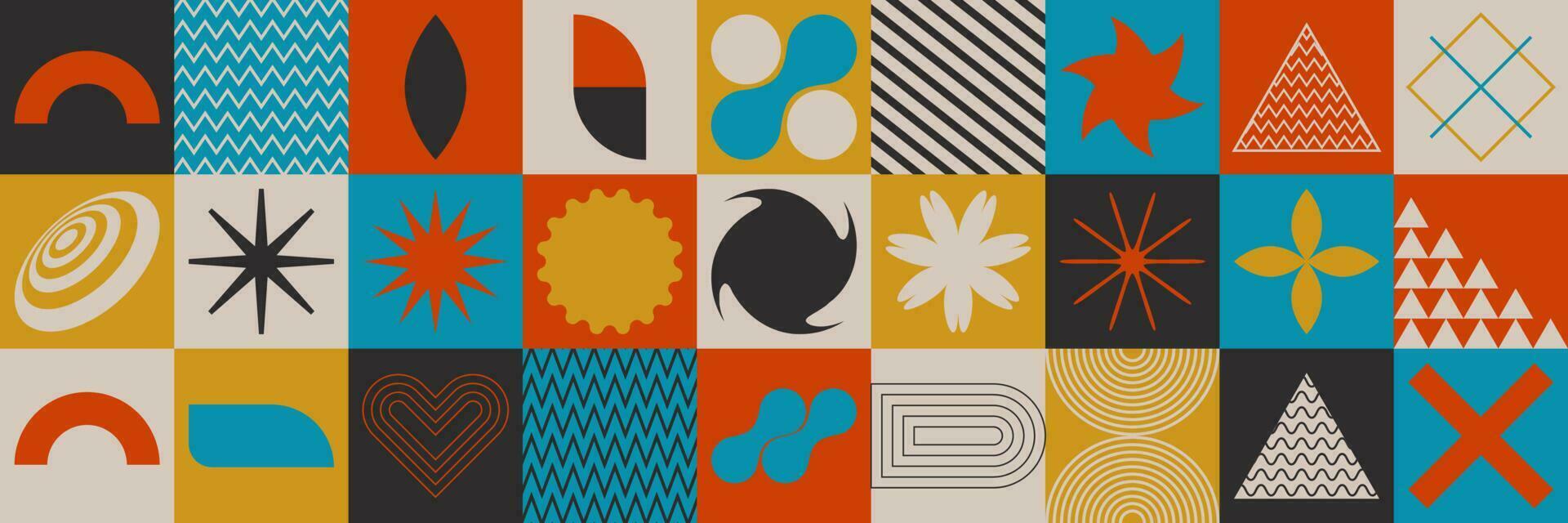 Abstract geometric brutalism figures and shapes. Bauhaus retro design. Swiss aesthetic vector