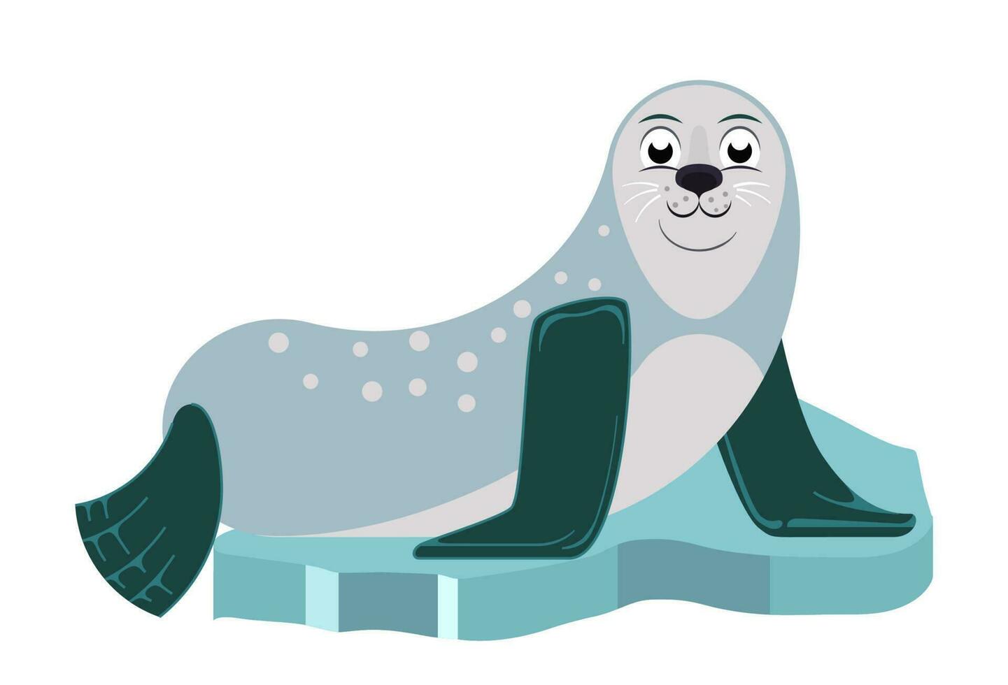 Cartoon seal on ice floe vector illustration in flat cartoon style