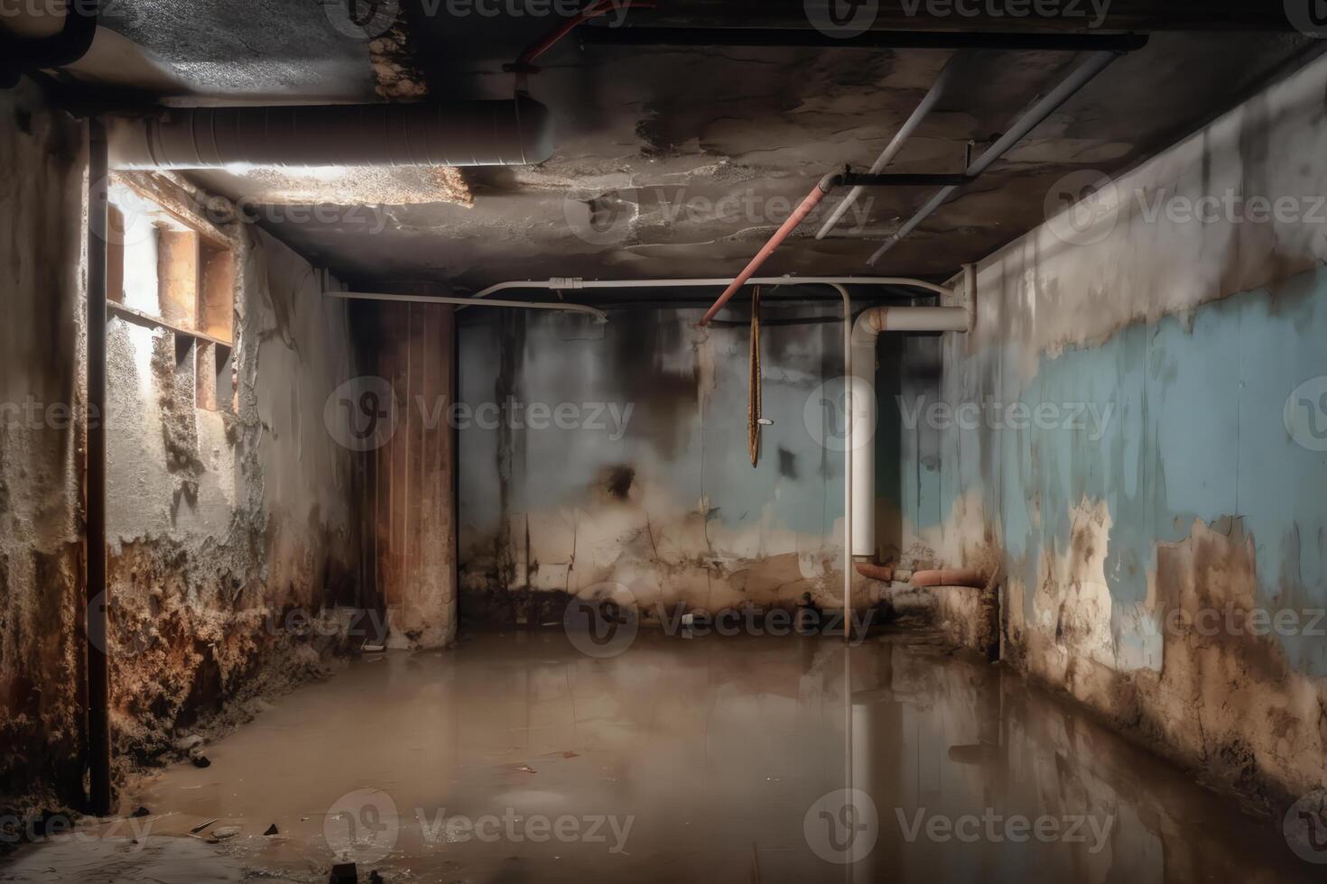 sótano debajo construcción submarino con molde en pared. ai generado foto