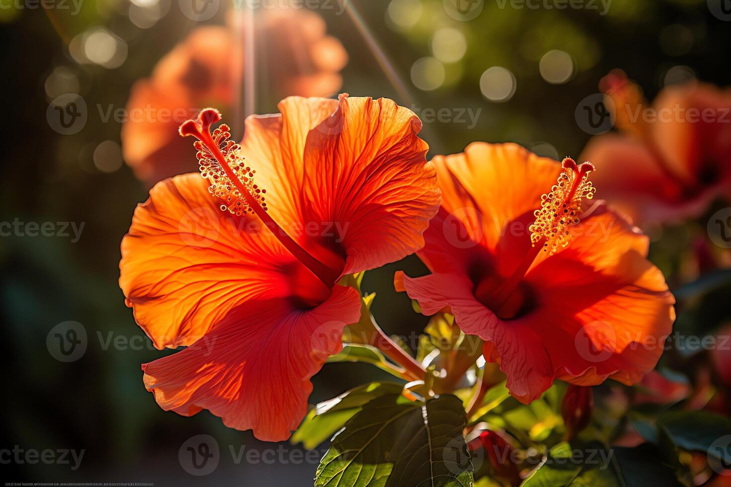 Vibrant hibiscus blooms in the sunlight. photo