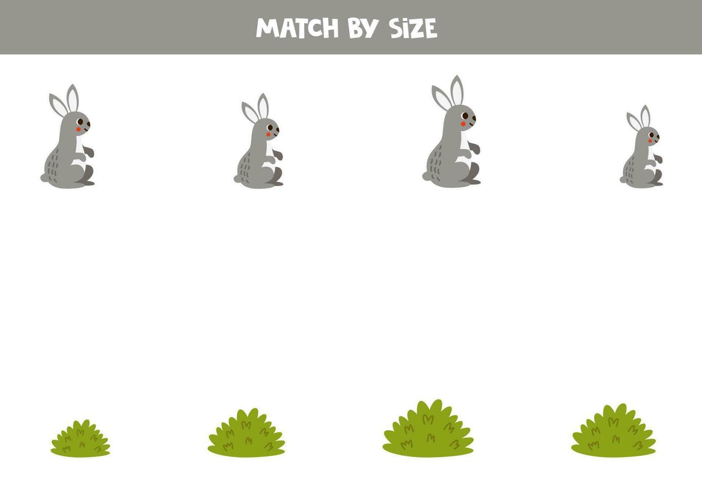 Matching game for preschool kids. Match rabbits and bushes by size. vector