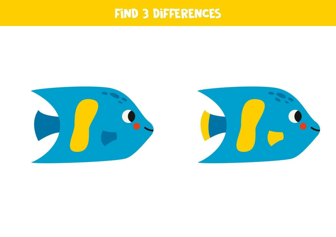 encontrar 3 diferencias Entre dos linda ángel pez. vector