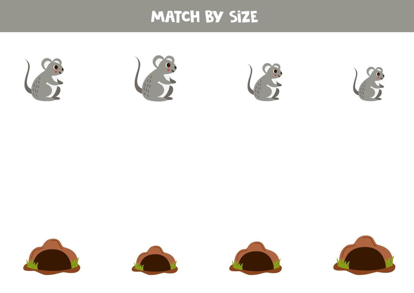 Matching game for preschool kids. Match mice and burrows by size. vector