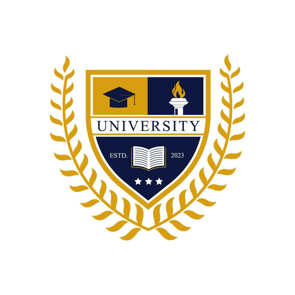 Imagen vectorial del diseño del logotipo de la insignia de la escuela universitaria universitaria. diseño del logotipo de la placa de educación. emblema de la escuela secundaria universitaria vector