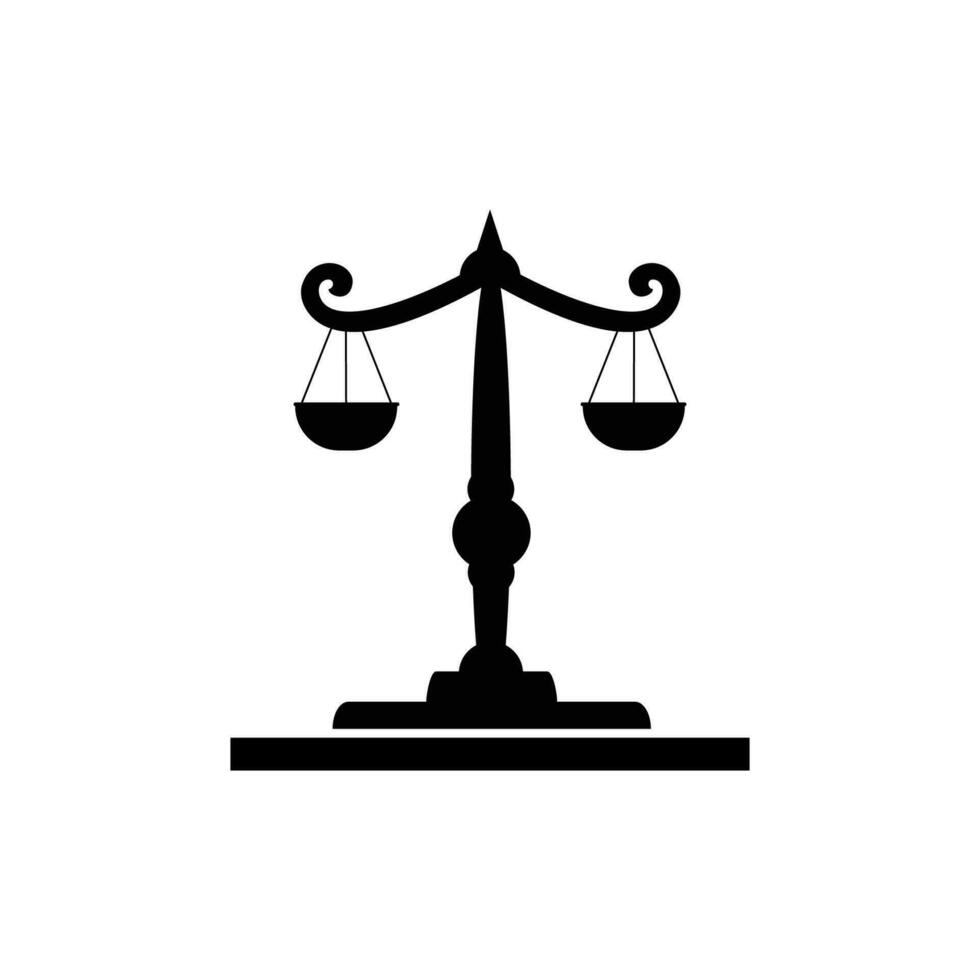 Icon of scales of law and justice for weight of legal judge. Weigh lawyer's equal libras for symbol in flat for court. Vector. Scales equilibrium illustration on white vector
